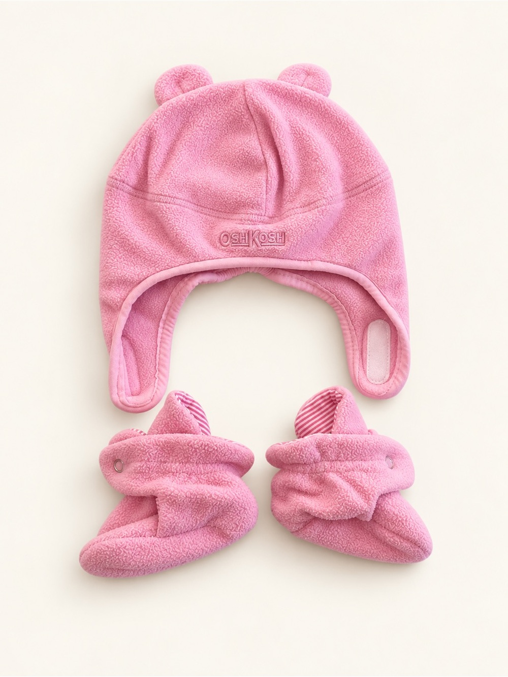 OshKosh B'gosh Pink Fleece Earflap Hat with Matching Booties (unbranded)